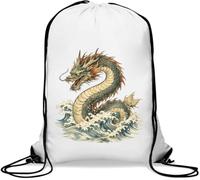 Ancient Dragon Emerging Through Ocean Waves Gym Sack Casual Drawstring Bag White
