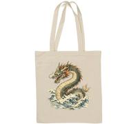 Ancient Dragon Emerging Through Ocean Waves Natural Cotton Tote Bag White