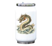 Ancient Dragon Emerging Through Ocean Waves Vacuum Insulated Thermal Beverage Can Bottle White