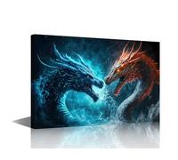Ancient Dragon Wall Art Decor Dragon Canvas Art Wall Decor Blue and Red Dragon Bedroom Wall Decor Pictures Posters & Prints Modern Home Decor Canvas Paintings Framed Ready to Hang (16"Wx24"H)