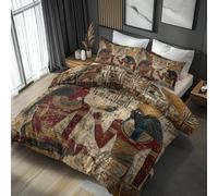 Ancient Egypt Bedding King Size Duvet Cover Sets 3 Piece, Egyptian Pharaoh Reversible Quilt Cover & 2 Pillowcases for Bedroom Decor, Soft Microfiber, with Zip -c482