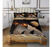 Ancient Egypt Bedspread Twin,Egyptian Pyramids Bedding Sets 2Pcs Kids Girls Boys Adult Room Decor,Africa Famous Buildings Comforter Set Mysterious Night Sky Planet Quilt Coverlet,1 Pillowcase