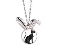 Ancient Egypt Black Cat Pattern Rabbit Necklace Pendant Bunny Animal Jewelry Gift