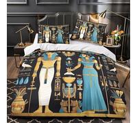 Ancient Egypt Comforter Cover 3D Print Wrinkle-Resistant 3-Piece Bed Set Hidden Zipper Hieroglyphic Quilt Cover Premium Machine Washable for Adults Women Kids Girls Boys Youth Single（135x200cm）
