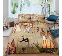 Ancient Egypt Comforter Cover Egyptian Wall Painting Bedding Set Egypt Culture Duvet Cover for Children Kids Boys Girls Microfiber Tribal Bedspread Room Decor Bedclothes Double Size