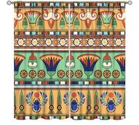Ancient Egypt Curtains,Retro Scarab Eye Geometry Print Home Decor Drape for Bedroom Living Room Kitchen Window Treatment 2 Panels Set Total Size 42" W X 45" L Inch
