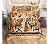 Ancient Egypt Duvet Cover Boho Tribal Comforter Cover Egypt Culture Bedding Vintage Bohemian Quilt Cover for Kids Boys Girls Teen Bedroom Decor 3Pcs Bedcloths King Size