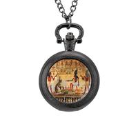 Ancient Egypt Egyptian Pattern Pocket Watch Vintage Quartz Pocket Watches with Chain for Men Women Black-Style