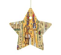 Ancient Egypt Egyptian Temples Retro Gods, Pharaohs, Murals Christmas Ornament, Star Shape Ceramic Christmas Tree Hanging Decorations Souvenir Keepsake for New Year New Xmas Party Holiday
