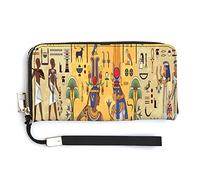 Ancient Egypt Egyptian Temples Retro Gods, Pharaohs, Murals Long Clutch Wallet, Long Handbag with Removable Wristlet Strap, PU Leather Zip Purse, Credit Pass Case Card-Holder for Men Women