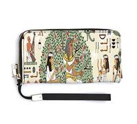 Ancient Egypt Egyptian Temples Retro Gods, Pharaohs Murals Long Clutch Wallet, Long Handbag with Removable Wristlet Strap, PU Leather Zip Purse, Credit Pass Case Card-Holder for Men Women