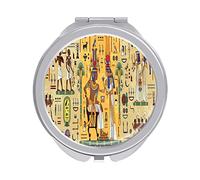 Ancient Egypt Egyptian Temples Retro Gods, Pharaohs, Murals Portable Travel Makeup Mirror, Folding Make Up Mirror, Compact 2X/1X Magnification Mirror for Mom Women Ladies 2.4 x 2.4 inch