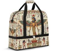 Ancient Egypt Egyptian Travel Duffel Bag for Women Men, Ethnic Pattern Foldable Sports Gym Bag Weekend Overnight Totes Carry on Cabin Bag with Shoes Compartment