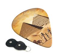 Ancient Egypt Guitar Picks 6 Pack with Leather Guitar Pick Holder Keychain, Plectrum Key Fob Cases Bag, Abstract Art Plectrum for Acoustic Electric Guitar, Ukulele 0.46mm