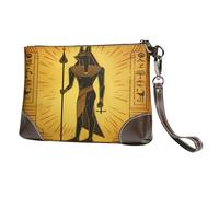 Ancient Egypt Hieroglyph Leather Clutch Bag for Women, Ethnic Wristlet Purse with Detachable Strap Evening Handbag, Ladies Long Wallet for Wedding Party Travel Business
