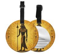 Ancient Egypt Hieroglyph Round Luggage Tag 2PCS Ethnic PU Leather Travel Bag Tag ID Labels Name Card Holder wtih Buckle for Luggage Suitcase Backpacks