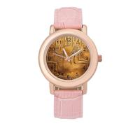 Ancient Egypt Mythology Carving Mural Womens Elegant Watch Analogue Quartz Watch Leather Band Wristwatch