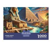 Ancient Egypt Night Scene Great Gift Idea 1000 Pc Adult Jigsaws - Egyptian Pyramid Sphinx Art Impossible Hard Challenging Game for Wall Decoration70x50cm/1000pcs
