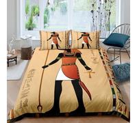 Ancient Egypt Pattern Duvet Cover Egypt Culture Bedding Retro Exotic Tribal Comforter Cover Symbolizing the Pharaoh Pyramid Quilt Set for Teen Adults Decor 3Pcs (Colour 2,King:220x240cm(3Piece))