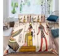 Ancient Egypt Pattern Duvet Cover Egypt Culture Bedding Retro Exotic Tribal Comforter Cover Symbolizing the Pharaoh Pyramid Quilt Set for Teen Adults Decor 3Pcs (Colour 13,Single:135x200cm (3Piece))