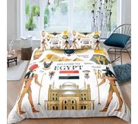 Ancient Egypt Pattern Duvet Cover Egypt Culture Bedding Retro Exotic Tribal Comforter Cover Symbolizing the Pharaoh Pyramid Quilt Set for Teen Adults Decor 3Pcs (Colour 6,Single:135x200cm (3Piece))
