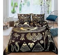 Ancient Egypt Pattern Duvet Cover Egypt Culture Bedding Retro Exotic Tribal Comforter Cover Symbolizing the Pharaoh Pyramid Quilt Set for Teen Adults Decor 3Pcs (Colour 5,Double:200x200cm(3Piece))