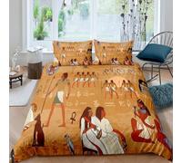 Ancient Egypt Pattern Duvet Cover Egypt Culture Bedding Retro Exotic Tribal Comforter Cover Symbolizing the Pharaoh Pyramid Quilt Set for Teen Adults Decor 3Pcs (Colour 9,Single:135x200cm (3Piece))