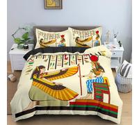 Ancient Egypt Pattern Duvet Cover Egypt Culture Bedding Retro Exotic Tribal Comforter Cover Symbolizing the Pharaoh Pyramid Quilt Set for Teen Adults Decor 3Pcs (Colour 11,Double:200x200cm(3Piece))