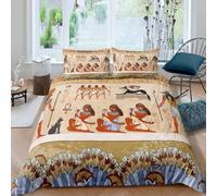 Ancient Egypt Pattern Duvet Cover Egypt Culture Bedding Retro Exotic Tribal Comforter Cover Symbolizing the Pharaoh Pyramid Quilt Set for Teen Adults Decor 3Pcs (Colour 10,Single:135x200cm (3Piece))