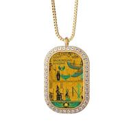 Ancient Egypt Pharaoh Art Pattern Necklace Pendant Diamond Crystal Golden Jewelry