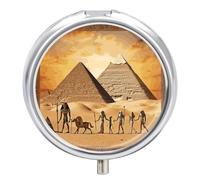 Ancient Egypt Printed Pill Box Pill Container Portable Medicine Pill Case Metal Travel Pill Box Vitamin Container with 3 Compartment Medicine Case