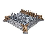 Ancient Egypt Professional Chess Board Set with Pyramids and Glass Top 40 x 40 cm, Ceramic Base and High Quality Gold and Silver Resin Pawns - Gift Idea