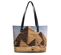 Ancient Egypt Pyramid Leather Tote Bag for Women Work Shoulder Purses with Zipper Waterproof Large Computer Shoulder Bag Fashion Ladies Shoulder Handbag Reusable Shopping Bags