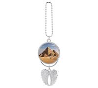 Ancient Egypt Pyramid Rear View Mirror Car Charms with Angel Wings Design - Elegant Hanging Pendant Ornament for Women Men, Zinc Alloy Auto Interior Decor for Cars, SUV, Truck (Silver)