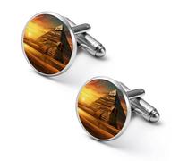 Ancient Egypt Secrets Pyramid Sphinx Shirt Cufflinks Round Cuff Links for Business Wedding Party Father's Day Gift 1.7cm
