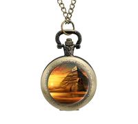 Ancient Egypt Secrets Pyramid Sphinx Vintage Pocket Watch Alloy Pendant Watches Necklace Gift for Men Women Coppery-Style