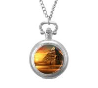 Ancient Egypt Secrets Pyramid Sphinx Vintage Pocket Watch Alloy Pendant Watches Necklace Gift for Men Women Silver-Style