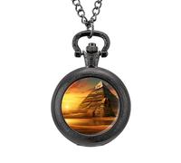 Ancient Egypt Secrets Pyramid Sphinx Vintage Pocket Watch Alloy Pendant Watches Necklace Gift for Men Women Black-Style