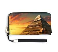 Ancient Egypt Secrets Pyramid Sphinx Womens Wristlet Wallet Leather Long Purse Card Holder Clutch Handbag