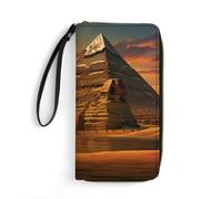 Ancient Egypt Secrets Pyramid Sphinx Wristlet Wallets for Men Women Leather Long Wallet Credit Card Clutch with Cord
