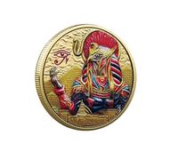 Ancient Egypt Sun God Ra Commemorative Coin, Colorful Embossed Egyptian Mythology Coin with Horus Falcon God and Pyramid Design, Gold-Tone Decorative Collectible Metal Coin, 4cm Iron Medallion
