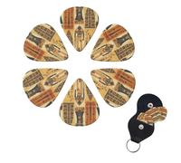 Ancient Egypt Tribe Series Guitar Picks 6 Pack, 0.71mm Thickness Celluloid Bass Pick with Leather Guitar Pick Holder Keychain Abstract Art Pics Plectrum for Acoustic Electric Guitar, Ukulele, Bass