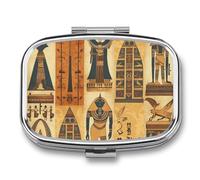 Ancient Egypt Tribe Series Pill Box 2 Compartment, Portable Pill Case with Mirror for Pocket Purse Travel, Mini Metal Medicine Organizer for Vitamins Fish Oil