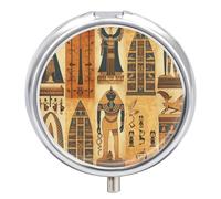 Ancient Egypt Tribe Series Pill Box 3 Compartment Small, Personalized Pill Organizer with Mirror, Portable Pill Case for Pocket Or Purse, Round Pill Containe Travel Gifts, Pill Holder