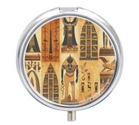 Ancient Egypt Tribe Series Pill Box Medicine Pill Organizer 3 Compartment Daily Pill Case Small Pill Container Round Pill Holder Travel Pill Box Metal Pill Case for Purse Pocket