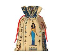 (Ancient Egypt Tribe Series) Print Christmas New Year Candy Gift Bag, Red Xmas Ribbon Drawstring Bags for Kids Xmas Holiday Eve Presents M Size
