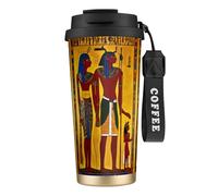 Ancient Egypt Tribe Series Print Travel Coffee Mug, Dual Use Lid & Straw, Portable Wrist Lanyard for Hiking Camping