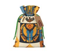 (Ancient Egypt Tribe Series) Printed Christmas S Size Gift Bags with Green Ribbon Drawstring Candy Bags for Kids Xmas Holiday Christmas Eve Presents