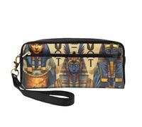 Ancient Egypt Tribe Series Printed Leather Makeup Bags with Wrist Strap Portable Travel Toiletry Bag Cosmetic Organizer Bag for Women