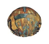 Ancient Egypt Tribe Series Shower Cap For Women Reusable Double Layers Bathing Bath Cap Hair Caps Waterproof Elastic Band Ladies Spa Salon Shower Hat Hair Caps